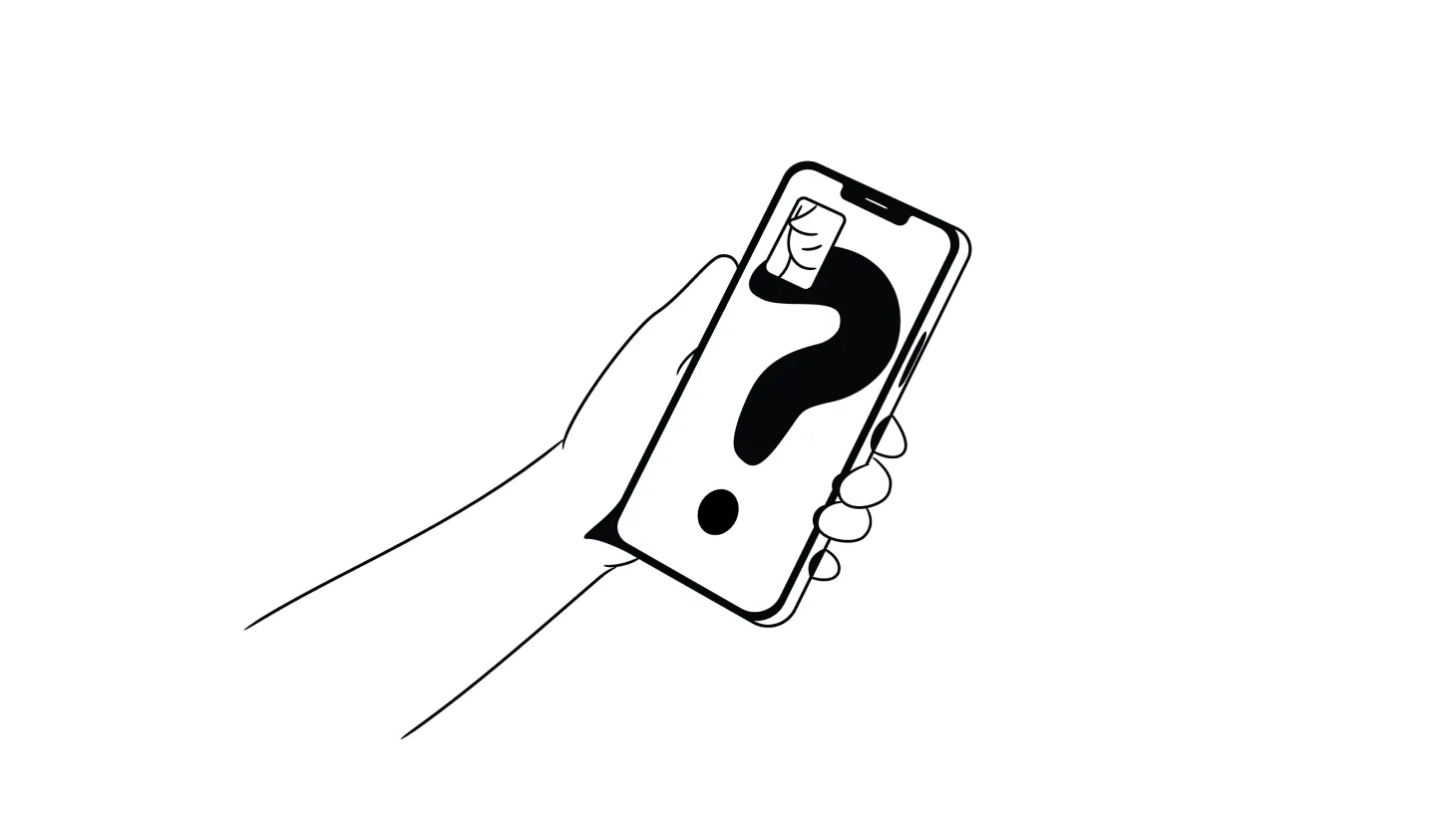 Illustration of the BeReal app on a smartphone with a question mark over the screen